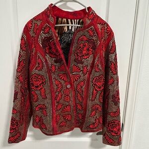 Kippys Red Jacket Studded with Embroidered Rose